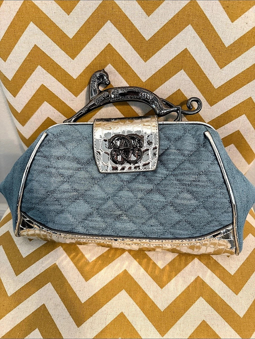Sharif Legacy Painted Denim Cougar Handle Satchel